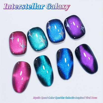 Cat Eye Gel Polish Set 4 Colors – Interstellar Galaxy Series Magnetic Nail Polish with Dazzling Shimmer Luster, UV LED Soak-Off Gel for Salon Nail Art & Home Manicure Gift for Women