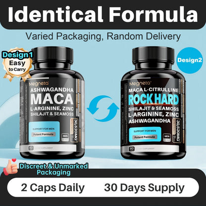 Maca Root & L-Arginine Men's Performance Supplement with Shilajit - Double-Acting Formula for Stamina, Nitric Oxide, Strength & Male Vitality - 3rd Party Tested 60-Day Supply 2 Bottles