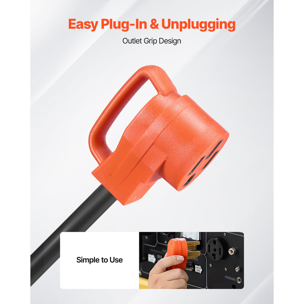 VEVOR Y Splitter Adapter, 30 Amp, 4 Prong Outlet 240 Volt Dryer to EV Charger Adapter, NEMA 14-30P to 14-30R/14-50R, with Grip Handle, Heavy Duty 10 AWG STW Wire, for EV Charger Dryer RV