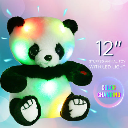 Jumbo LED Light Up Panda Stuffed Animal 12 Inch – Kawaii Panda Bear Plush Toy with Soft Glow Night Light, PP Cotton Huggable Stuffed Panda for Kids Boys Girls, Birthday Christmas Mother's Day Gift Home Decor