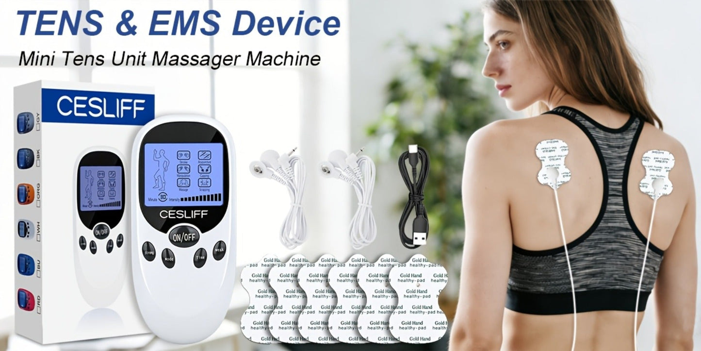 TENS EMS Dual Channel Muscle Stimulator Massager – 8 Electrodes for Back, Shoulder & Knee Pain Relief, Muscle Recovery, Portable Electric Pulse Therapy Device