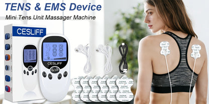 TENS EMS Dual Channel Muscle Stimulator Massager – 8 Electrodes for Back, Shoulder & Knee Pain Relief, Muscle Recovery, Portable Electric Pulse Therapy Device