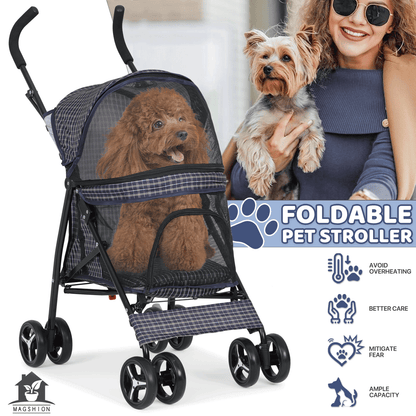 Pet Dog Cat Stroller with 4 Wheels - Foldable Jogger Pet Stroller for Small Medium Dogs & Cats up to 33 lbs, Breathable Mesh Windows, 360° Swivel Wheels, Cup Holder & Storage Basket, 10 Colors