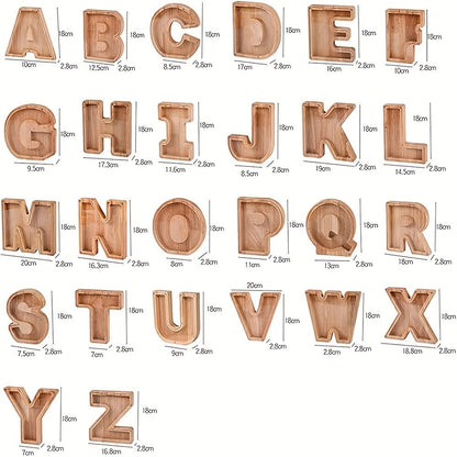Personalized Wooden Piggy Bank for Kids – A-Z Alphabet Letter Initial Coin & Bill Savings Bank for Boys & Girls, Toddlers to Big Kids | Birthday Christmas Baby Shower Gift | Financial Literacy Toy & Room Decor