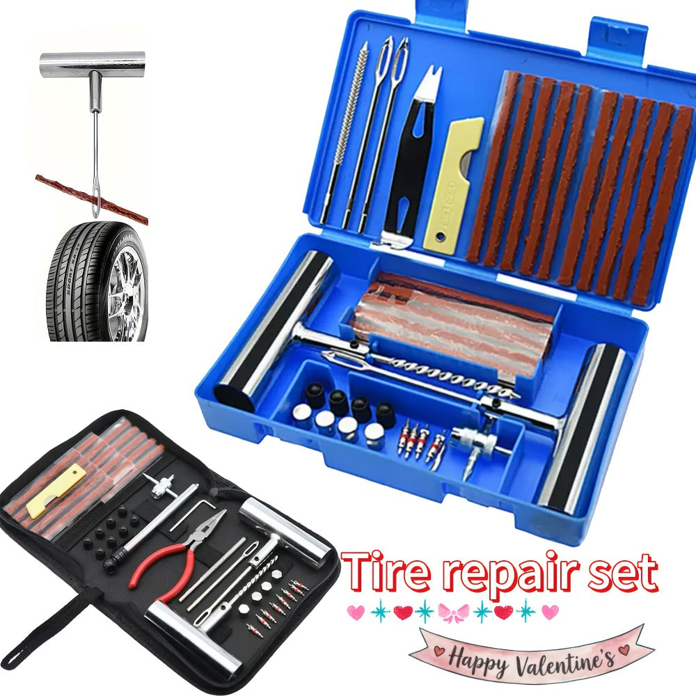 Tire Repair Tool Kit 47 / 58 / 104 / 116-Piece for Cars Motorcycles Trucks Tractors Trailers, Heavy-Duty Tubeless Tire Plug Patch Kit with Storage Bag & Gloves, No Battery Required, Roadside Emergency