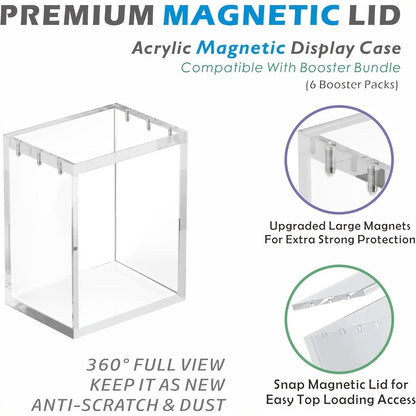 Acrylic Display Case for Pokemon Booster Bundle – UV Protection Magnetic Clear Protective Box for Scarlet Violet, Prismatic Evolutions, 151, Paldean Fates 6-Pack Bundles, Standard & Mega Evolution Fit, 1 or 2 Pack