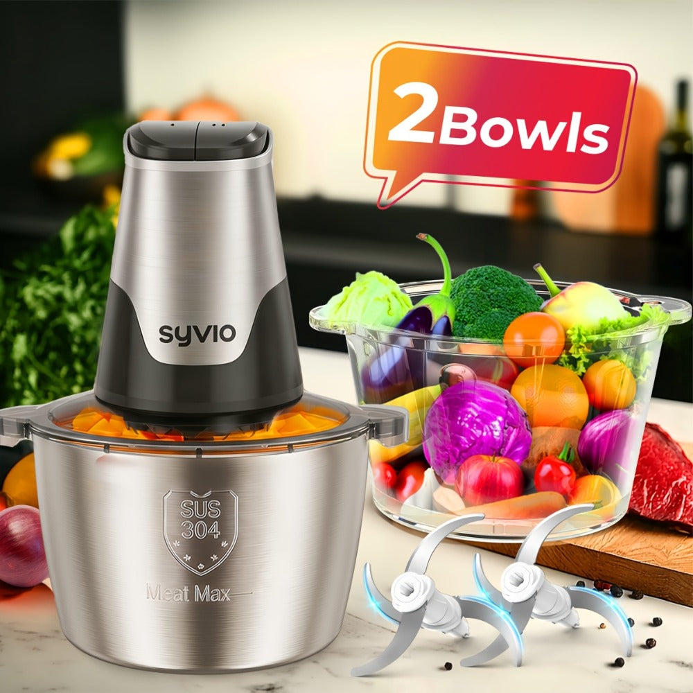 Mini Food Processor 450W with 2 Bowls – Electric Food Chopper, 4 Bi-Level Blades, Meat Grinder for Baby Food, Meat, Onion & Vegetables, 2 Speed