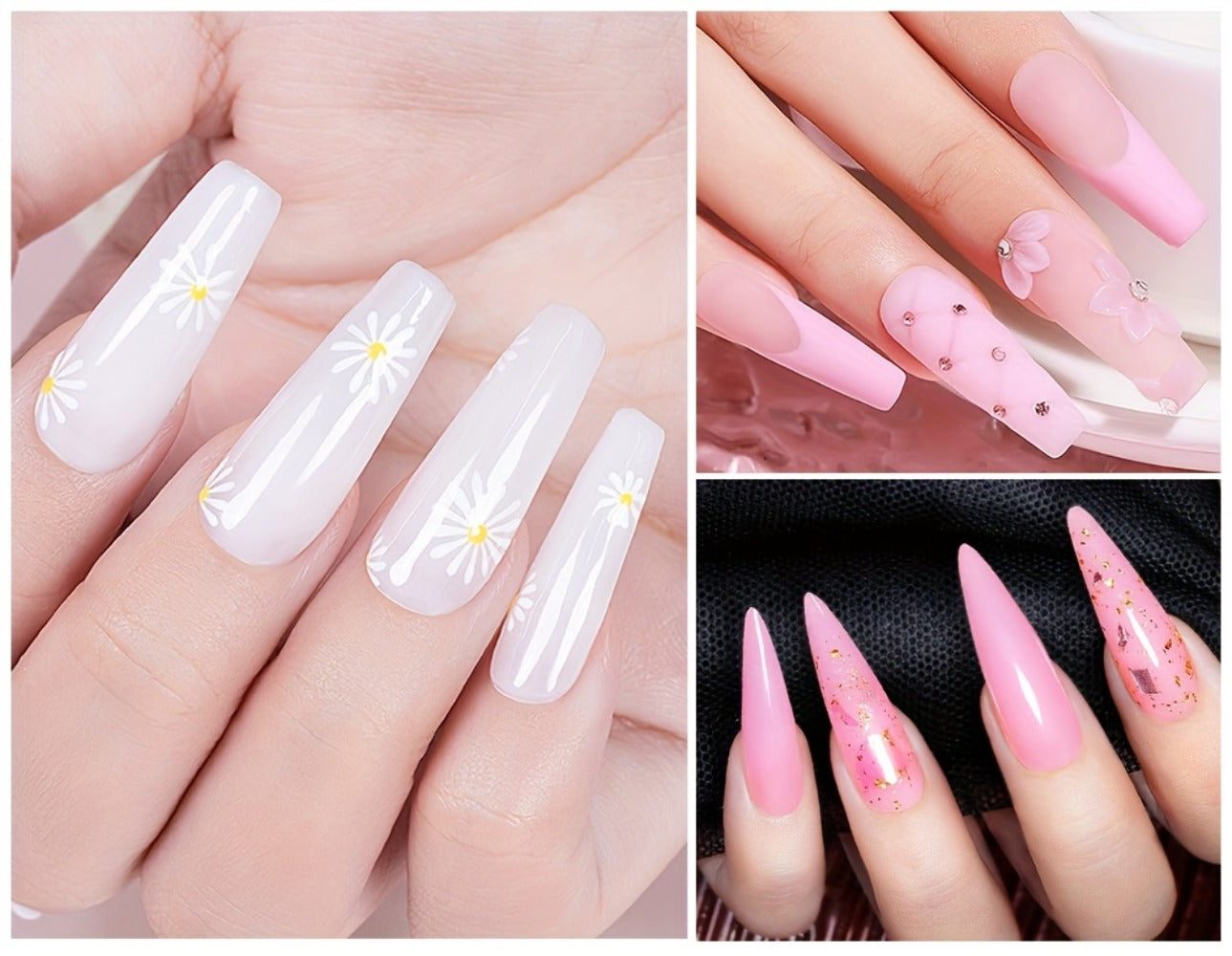 Builder Gel Nail Extension Starter Kit 5pcs Clear Nude Solid — Hard Gel Sculpting Set with Flower Molds & Sculpting Brush for 3D Floral Nail Art, Rhinestone Acrylic Extensions for Women Beginners & Salon