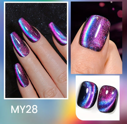 Cat Eye Gel Nail Polish Set 6 Colors 9D Magnetic Polaris Glass Water Light Effect - Semi-Permanent Soak Off LED UV Gel 0.34oz Each - Long Lasting Shimmer Nail Art for Women Salon Home DIY