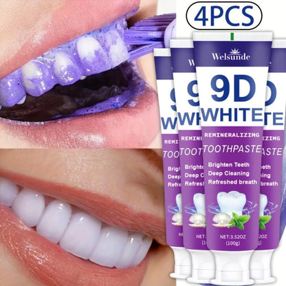 Remineralizing Toothpaste 4-Pack – 9D Purple Hypoallergenic Formula with Essential Oils, 400g Deep Cleaning Whitening Toothpaste for Sensitive Teeth, Gentle Gum Care & Fresh Breath, Daily Home & Travel Oral Hygiene
