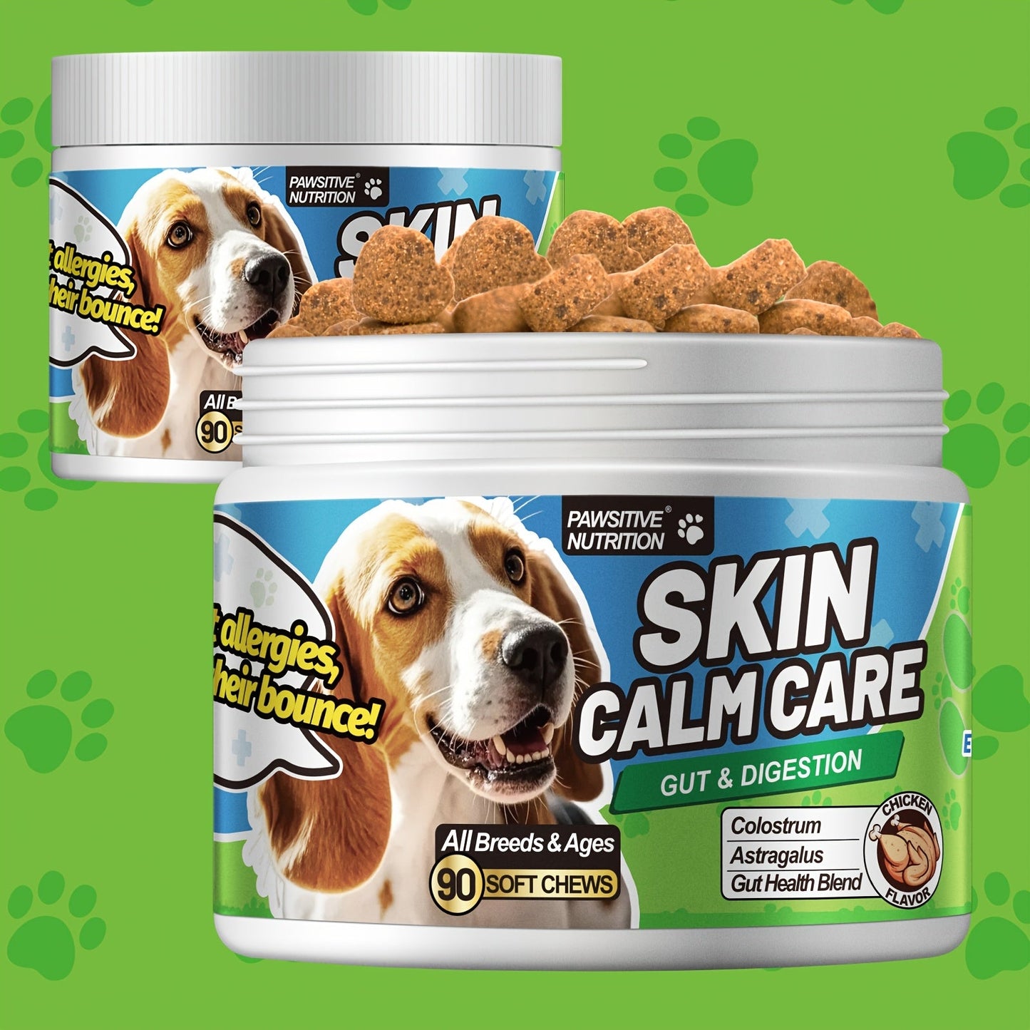Dog Skin & Immune Probiotic Chews with Bovine Colostrum - 6 Billion CFUs, Dried Fermentate & Astragalus for Skin Calm & Immune Support, Chicken Flavor Soft Chews for All Dogs, 90 Count