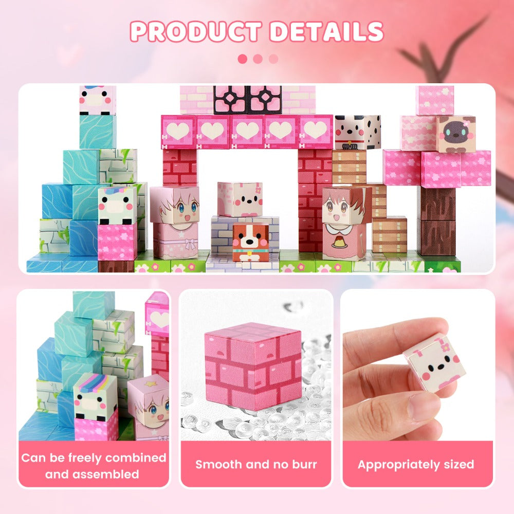 Pink Forest Park Magnetic Building Blocks 100 Piece STEM Set – 3D House Trees & Character Cubes Creative Construction Toy for Imaginative Play Birthday Christmas Gift for Girls Kids Ages 3+