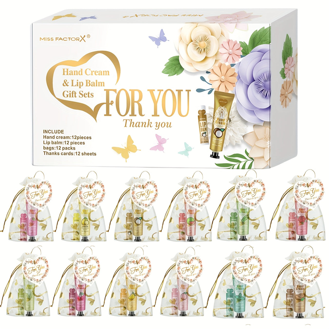 Shea Butter Hand Cream and Lip Balm Gift Set - Deep Moisturizing Skincare Bundle for Dry Cracked Skin, Vitamin E Natural Body Care Kit, Birthday & Holiday Gift for Women