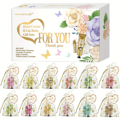 Shea Butter Hand Cream and Lip Balm Gift Set - Deep Moisturizing Skincare Bundle for Dry Cracked Skin, Vitamin E Natural Body Care Kit, Birthday & Holiday Gift for Women