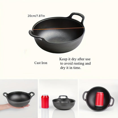 Cast Iron Frying Pan 20cm Pre-Seasoned with Dual Handles - Non-Stick Oven Safe Skillet for Outdoor BBQ, Camping & Stovetop Cooking - Compact Multi-Functional Cast Iron Skillet