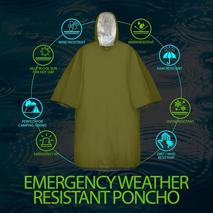 Emergency Mylar Survival Blanket Poncho 6-Pack | Waterproof Windproof Thermal Foil Space Blanket with Hood | Retains 90% Body Heat | Portable Outdoor Camping Hiking Gear Kit for Adults