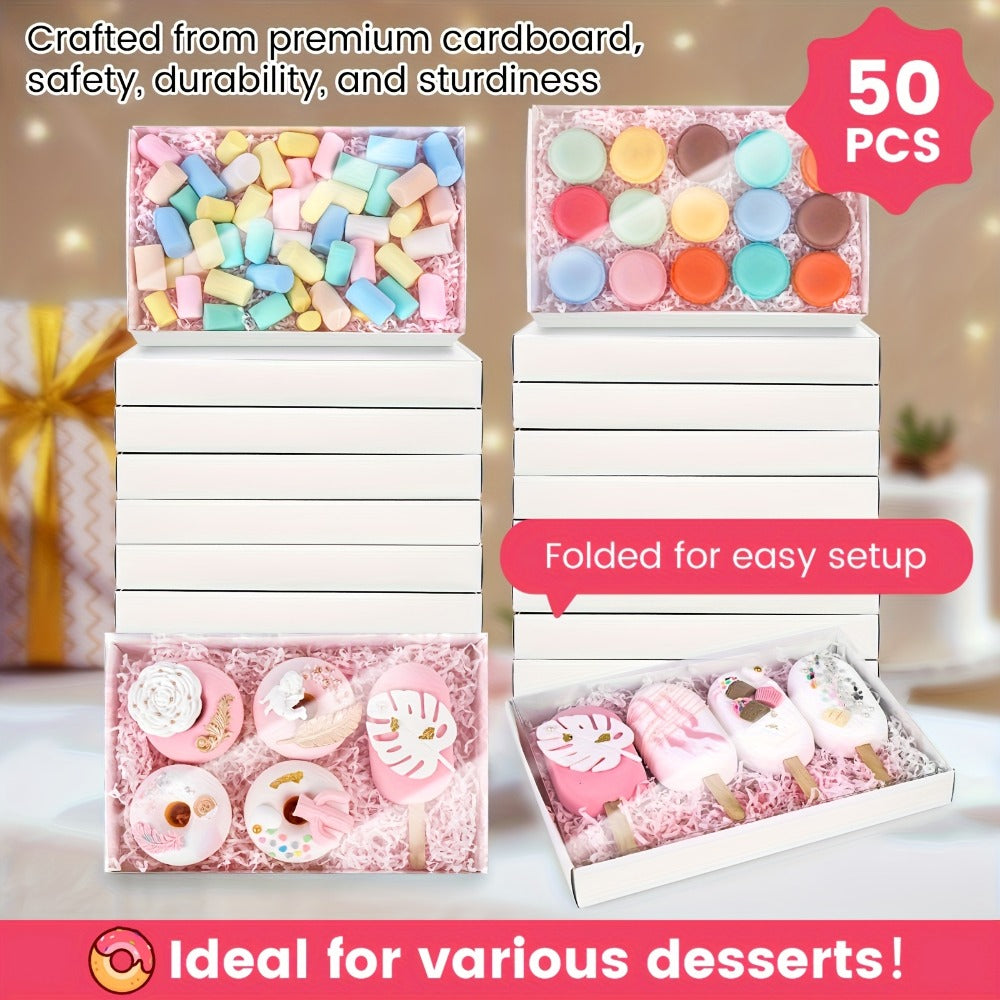 Cookie Boxes with Clear Lids 50pcs - White Bakery Boxes with Window for Macarons, Chocolates, Candy, Pastry - Paper Gift Boxes for Wedding, Christmas, Father's Day, Birthday Party Favors & Professional Baking