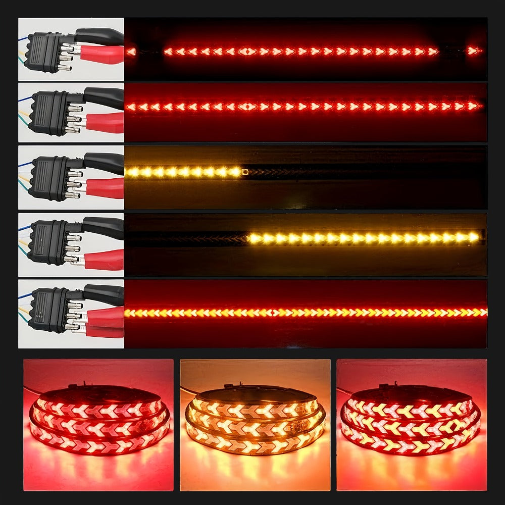 LED Tailgate Light Bar 60 Inch – Fishbone Arrowhead Strip Light for Truck, Pickup, SUV & Trailer | DC 12V 24V | No-Drill Install | Anti Rear-End Safety