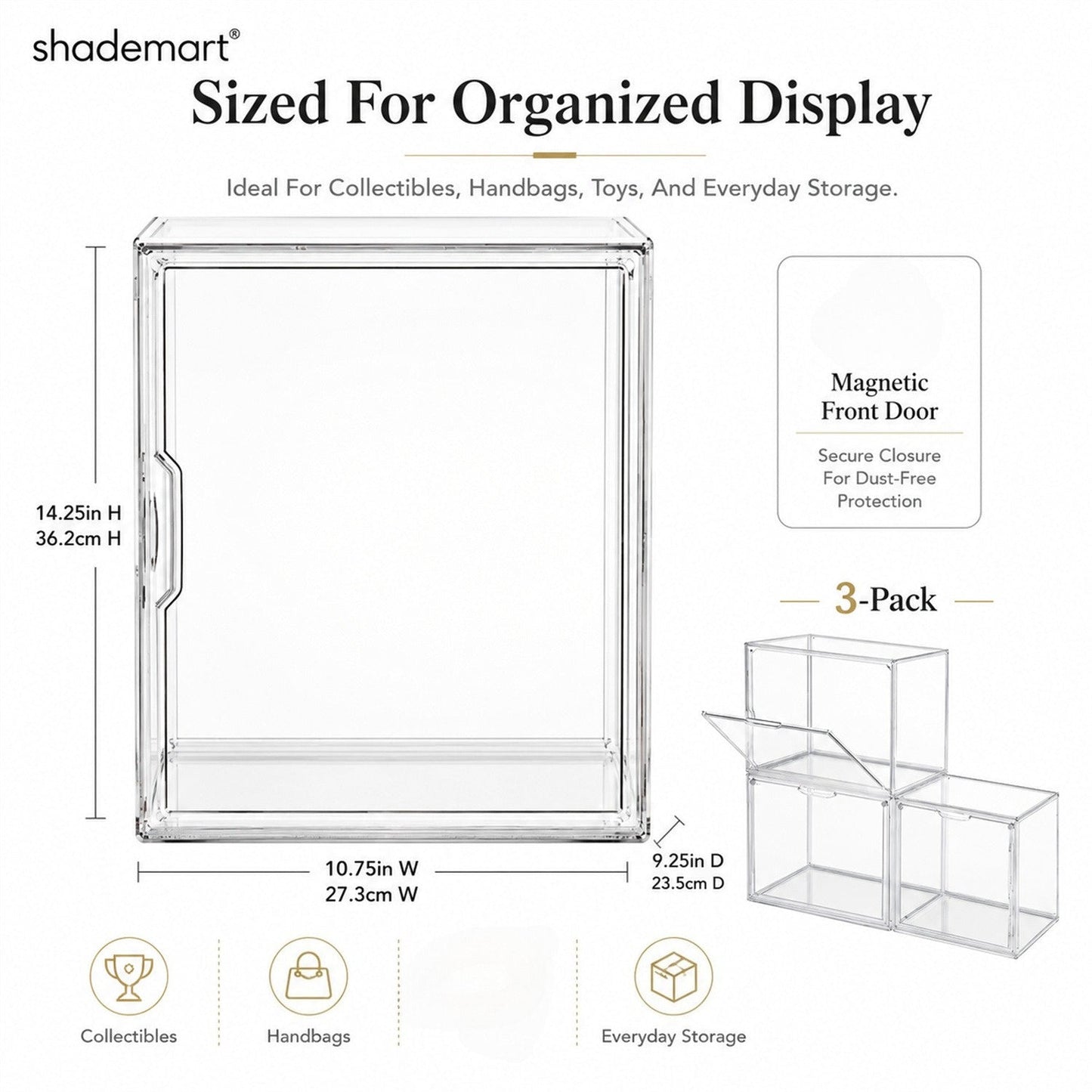 Clear Display Case Set of 3 – Dustproof Transparent Storage Box Organizer for Collectibles, Car Models, Action Figures & Show Display | Collector Display Cases for Adults & Kids