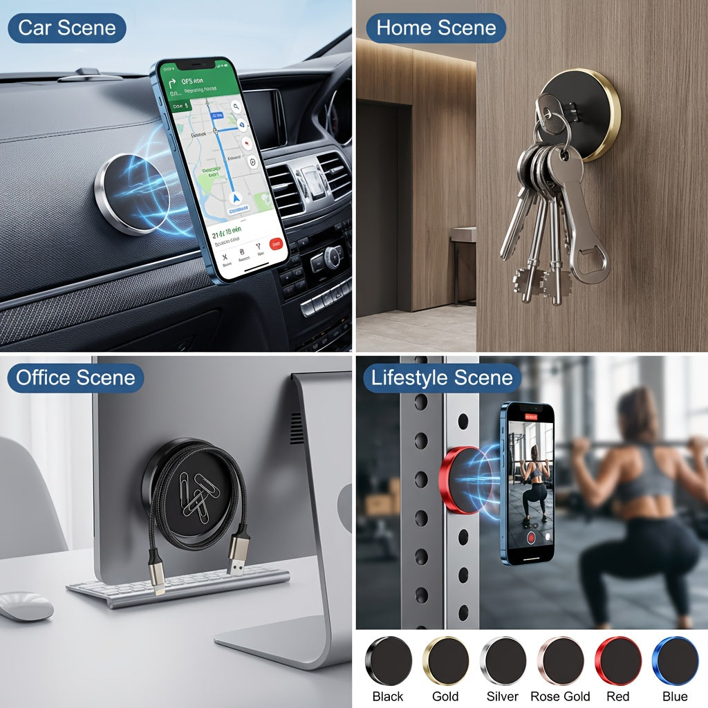 5pcs Powerful Magnetic Phone Holder, Adhesive Magnet Mount for Car Dashboard, Wall, Fridge, Kitchen, Tools & Home, Includes Metal Plates for iPhone Samsung