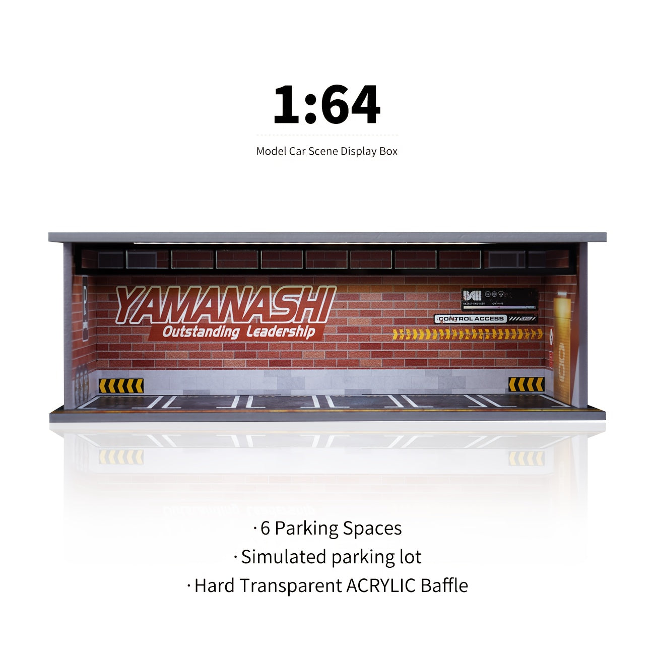 1/64 Scale Diecast Display Case with LED Light & Clear Acrylic Cover – Parking Garage Diorama Showcase with 6 Spaces for Die-Cast Model Cars, Collector Gift