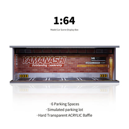 1/64 Scale Diecast Display Case with LED Light & Clear Acrylic Cover – Parking Garage Diorama Showcase with 6 Spaces for Die-Cast Model Cars, Collector Gift