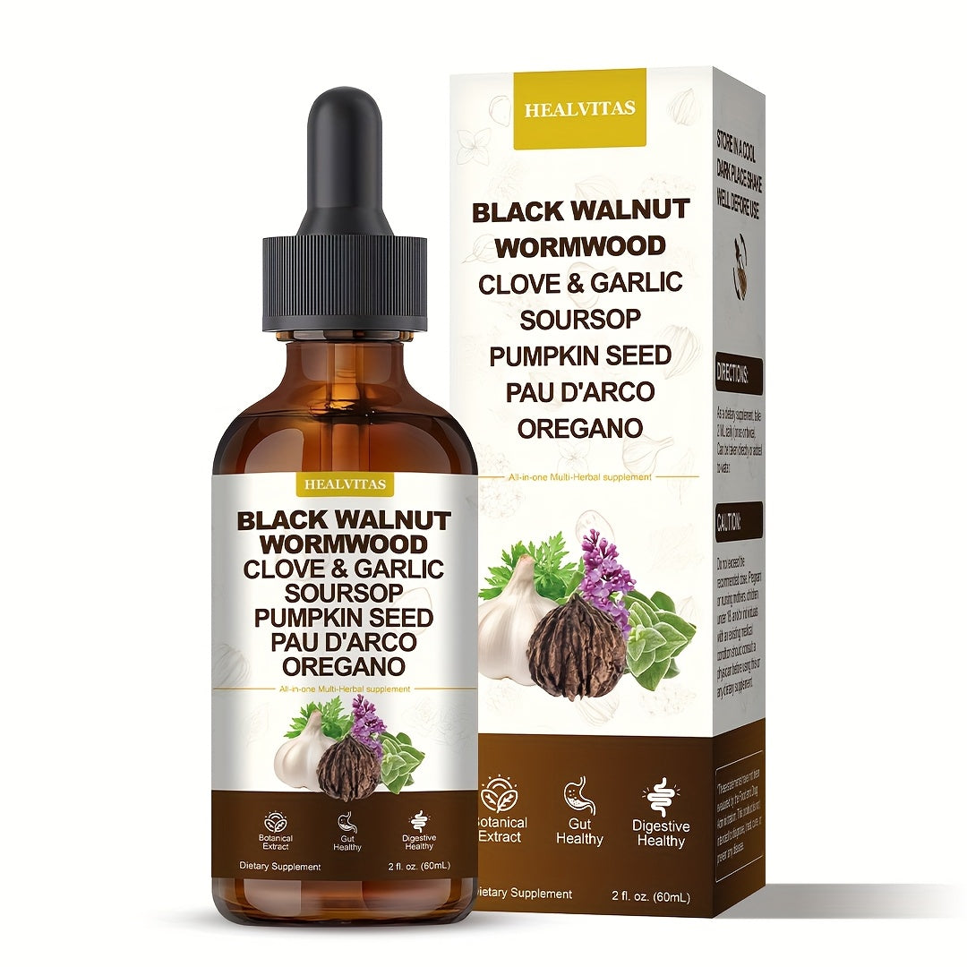 Gut Cleanse Herbal Tincture with Black Walnut Wormwood Berberine Soursop Oregano Garlic — Alcohol-Free Colon Detox Drops for Digestive Health | 2 fl oz Liquid Supplement