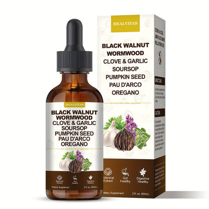 Black Walnut Wormwood Tincture with Oregano, Garlic & Berberine — Herbal Gut Cleanse Drops | Digestive Health, Gut Balance & Internal Cleanse Support | Natural Liquid Formula | 2 fl oz