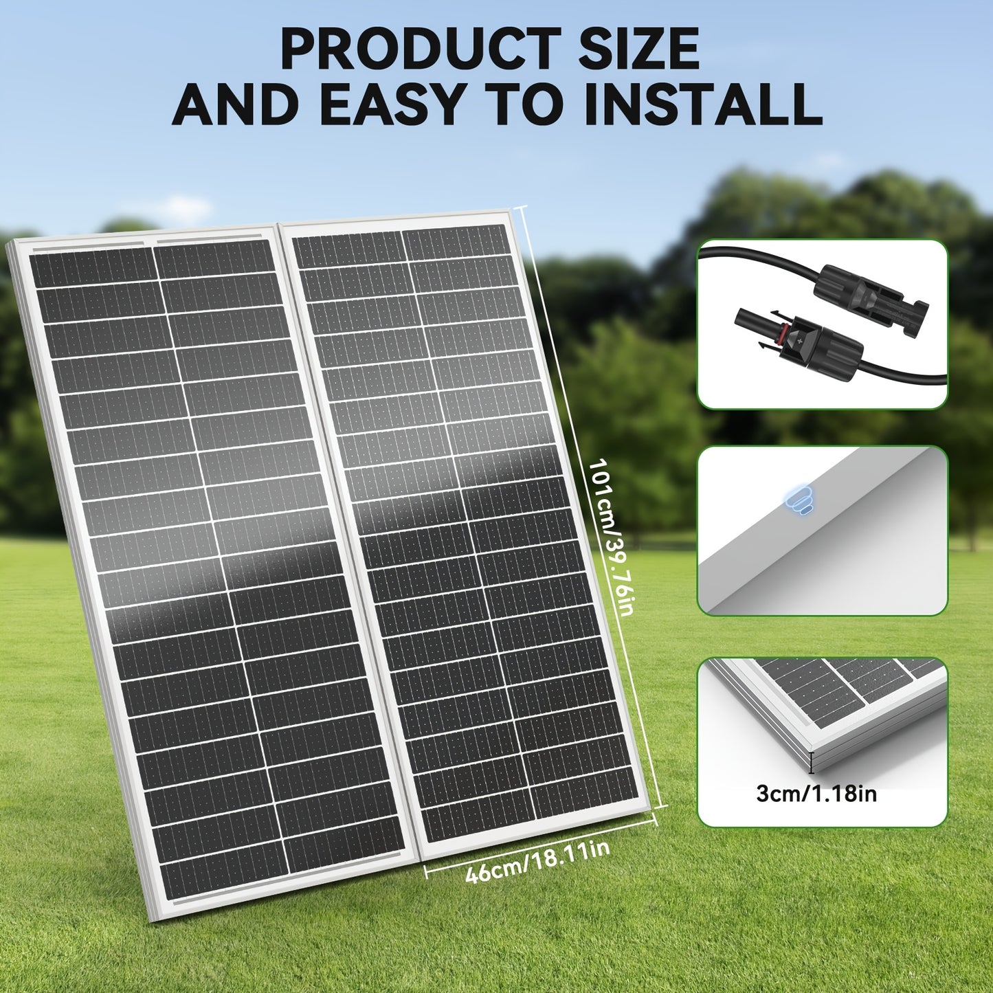 WERCHTAY 200W Solar Panels, 2pcs 100W 18BB Solar Panels, 12V Monocrystalline High-efficiency Conversion Solar Panels, Off-grid Photovoltaic Power Supply, Suitable For Cars, RVs, Home Batteries, Outdoor Camping, Boating, Sheds, And Farms