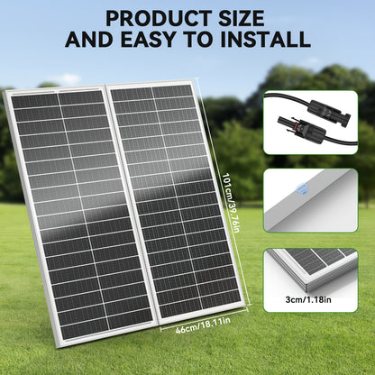 WERCHTAY 200W Solar Panels, 2pcs 100W 18BB Solar Panels, 12V Monocrystalline High-efficiency Conversion Solar Panels, Off-grid Photovoltaic Power Supply, Suitable For Cars, RVs, Home Batteries, Outdoor Camping, Boating, Sheds, And Farms