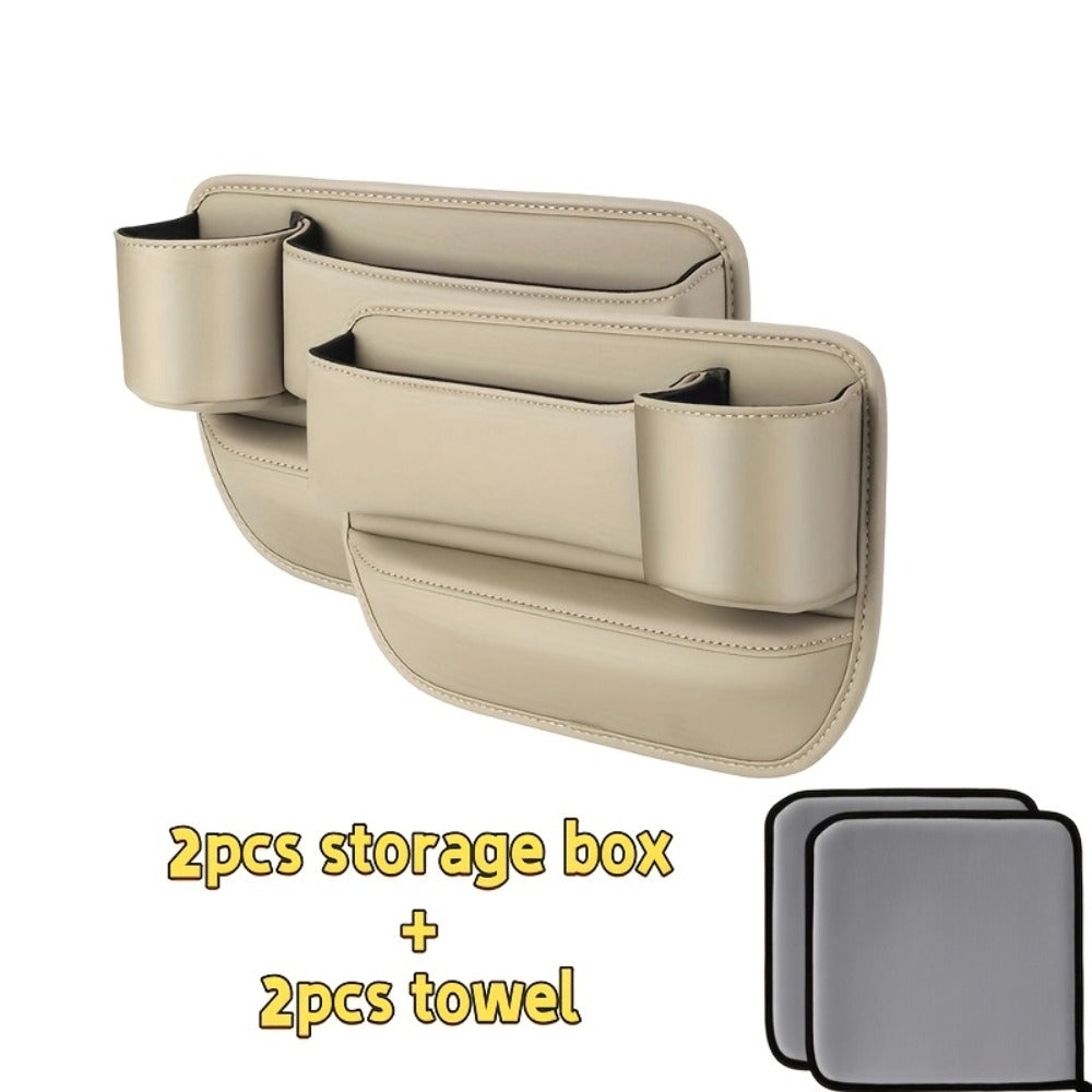 Car Seat Gap Organizer PU Leather – Side Filler Storage Box with Phone, Card, Key & Cup Holder, Non-Slip, Universal Fit, Front Seat Gap Pocket, 1pc or 2pc Set