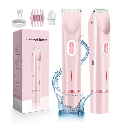 Bikini Trimmer Electric 2-in-1 Rechargeable Dual-Head Face Shaver for Women - Stainless Steel Blade USB Cordless Hair Remover for Bikini Line Face Arms Thighs Body Portable Gift