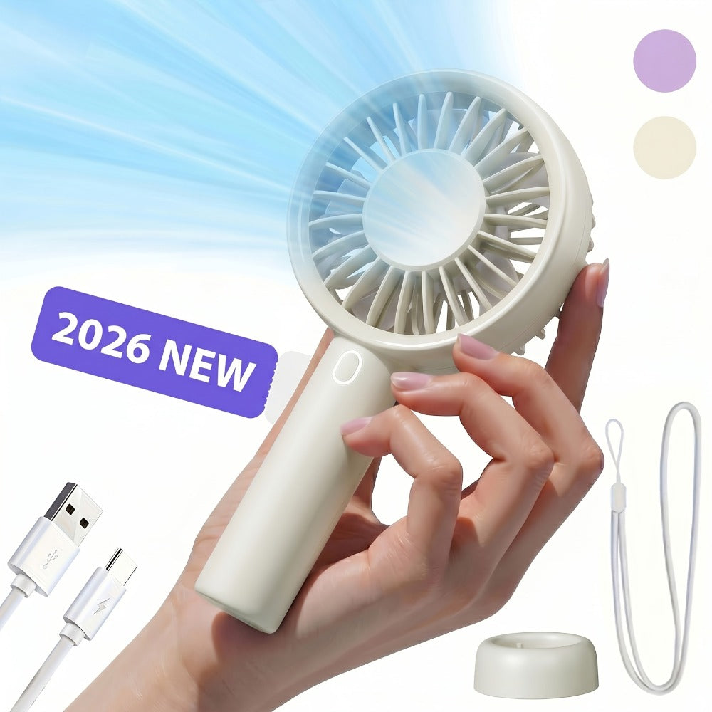 Portable Handheld Fan 16-Hour Battery Life | Air Turbo Tech 3-Speed USB Rechargeable Personal Cooling Fan for Outdoor Activities, Travel & Work – Upgraded Purple, White & Mini Light Blue