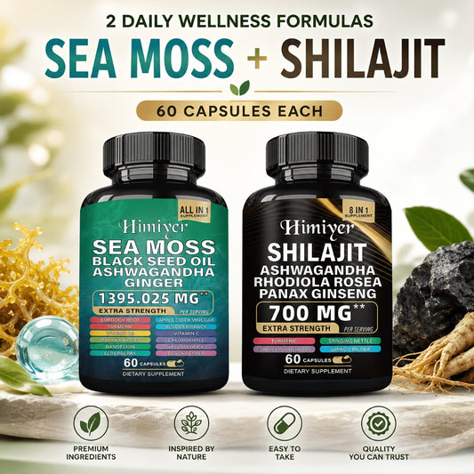 Sea Moss & Shilajit Capsules 12-in-1 Supplement - Bladderwrack Burdock Ashwagandha Black Seed Vitamin C D3 Rhodiola Ginseng Complete Wellness Formula for Energy Immunity Vitality