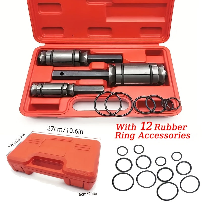 3pcs Exhaust Pipe Expander, Includes 12 Rubber Rings Silencer Expansion Tool Set Suitable for Most Vehicles And Trucks, Without Battery
