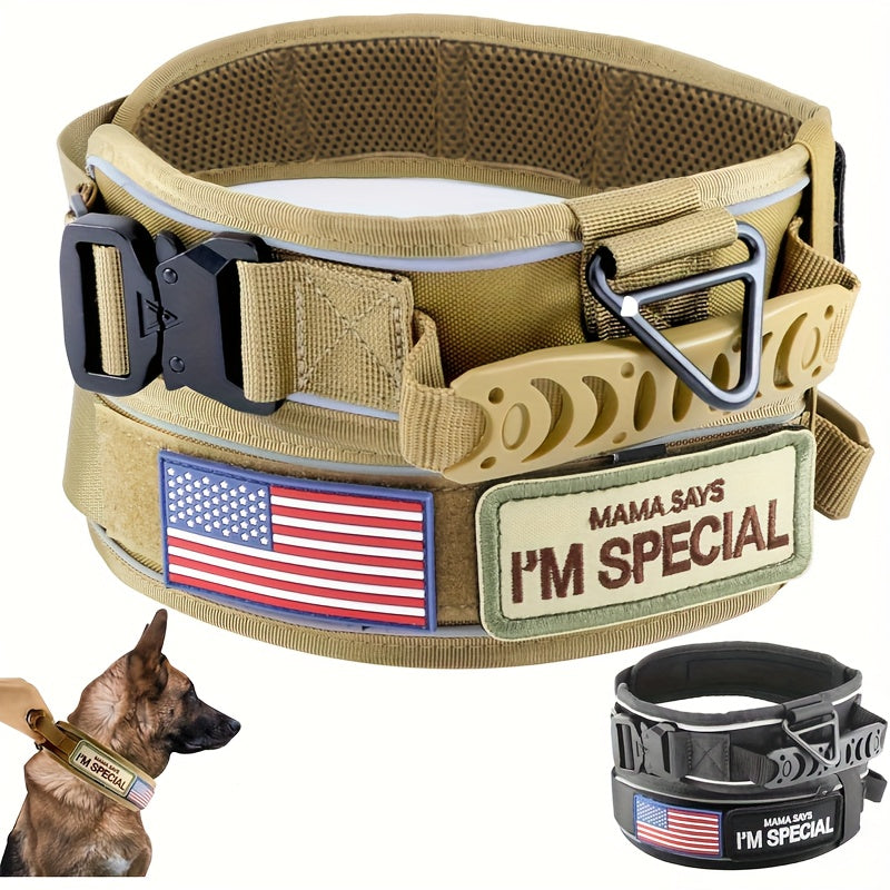 Tactical Dog Collar with Handle & Reflective Stitching – 2.6" Heavy Duty Nylon Collar for Medium & Large Dogs | M, L, XL