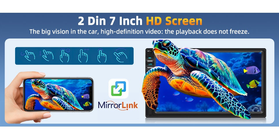 7" Double Din Car Stereo with Bluetooth 5.0, Touchscreen Universal Car Multimedia Player with Wired CarPlay & Android Auto, FM Radio, Rear View Camera Mic Support TF/USB