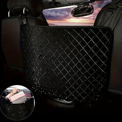 Sparkly Rhinestones Car Organizer And Storage Purse Holder, Bling Crystal Car Seat Back Handbag Additions for Women, Car Pet Barrier for Dogs And Kids, Universal for Most of Car SUV Truck, Sparkling Crystal Gifts for Girls
