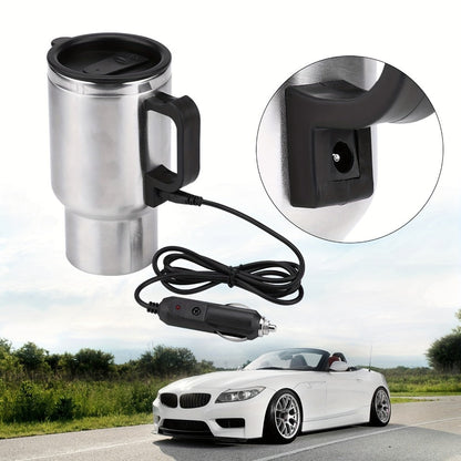 Car Electric Kettle 12V 60W 450ml Stainless Steel Keep Warm 65C Portable Heating Thermos Cup for Trucks Sedans Travel Tea Coffee Gift for Drivers Men Fathers