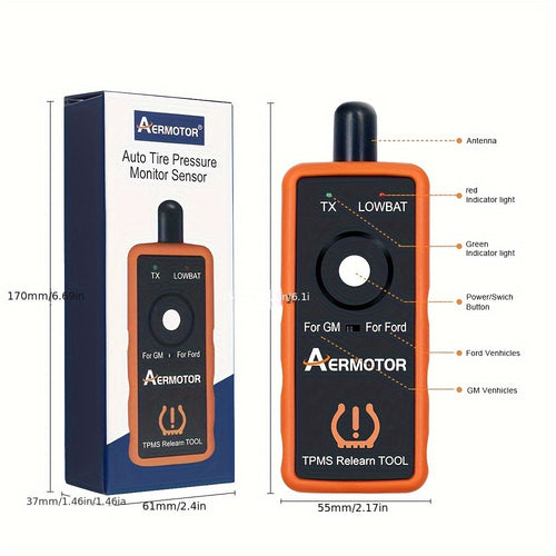 AERMOTOR EL-50448 Super 2 IN 1 PLUS TPMS Relearn Tool, Automotive Tire Pressure Monitor Sensor Reset Tool, For Ford For GM, 315/433 MHz, 2in1 Activation Tool, EL50448