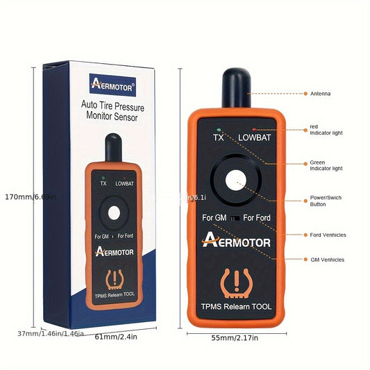 AERMOTOR EL-50448 Super 2 IN 1 PLUS TPMS Relearn Tool, Automotive Tire Pressure Monitor Sensor Reset Tool, For Ford For GM, 315/433 MHz, 2in1 Activation Tool, EL50448