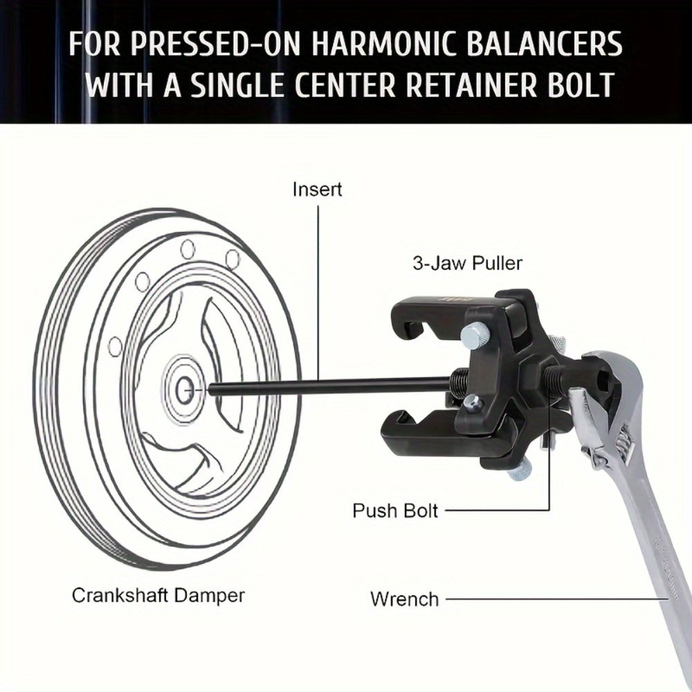 Harmonic Balancer Puller Kit 6pcs 3-Jaw – Crankshaft Damper Pulley Puller for Ford, GM, Chrysler, Cadillac, Chevrolet Truck & Mitsubishi, Fast U-Pin Jaw Removal Tool
