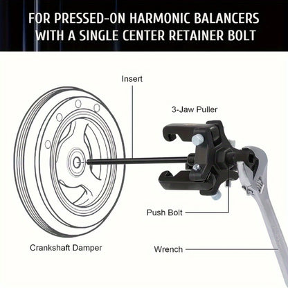Harmonic Balancer Puller Kit 6pcs 3-Jaw – Crankshaft Damper Pulley Puller for Ford, GM, Chrysler, Cadillac, Chevrolet Truck & Mitsubishi, Fast U-Pin Jaw Removal Tool