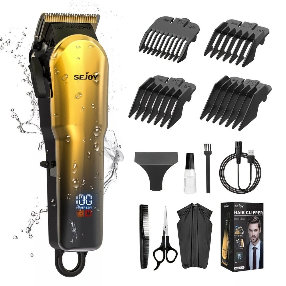 Professional Hair Clippers for Men Cordless Zero Gap T-Blade Metal Barber Clipper with LED Display & Guide Combs - Rechargeable Fade Trimmer for Edges Line-Up Beard Grooming Gift