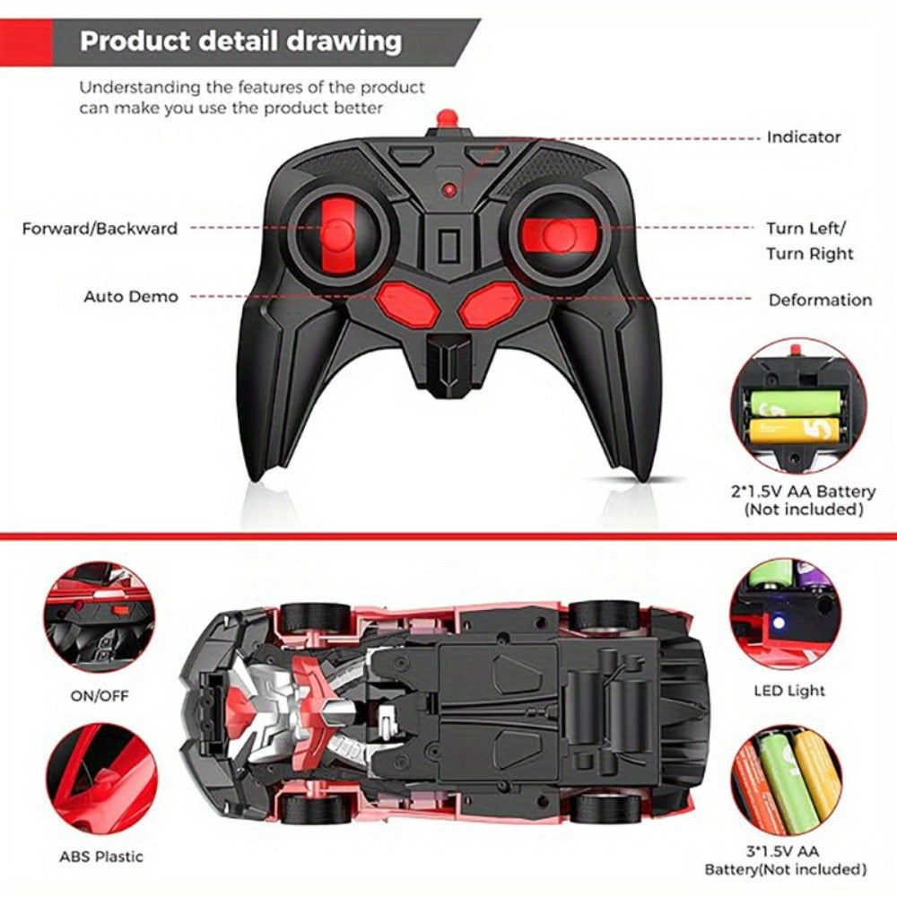 Transforming RC Car for Kids 1:18 Scale – One-Button Deformation Robot Remote Control Stunt Car, 2.4GHz 360° Rotating Drift Toy for Boys & Girls Ages 3 4 5 6, Birthday Christmas Holiday Gift (Red)