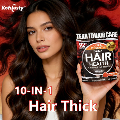 Biotin Gummies for Hair Growth & Thickness — 10-in-1 Formula with Vitamin C, Collagen, Zinc | Supports Hair, Skin & Nails | Peach Flavor | 60 Count for Women & Men