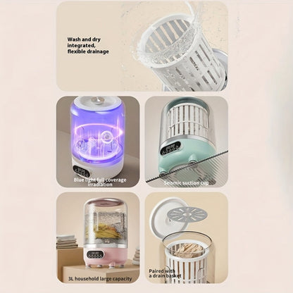 Portable Mini Washing Machine Wash & Dry All-in-One, Blue Light Sterilization, Flexible Drainage, Compact Travel Laundry Washer for Dorm Apartment Camping RV