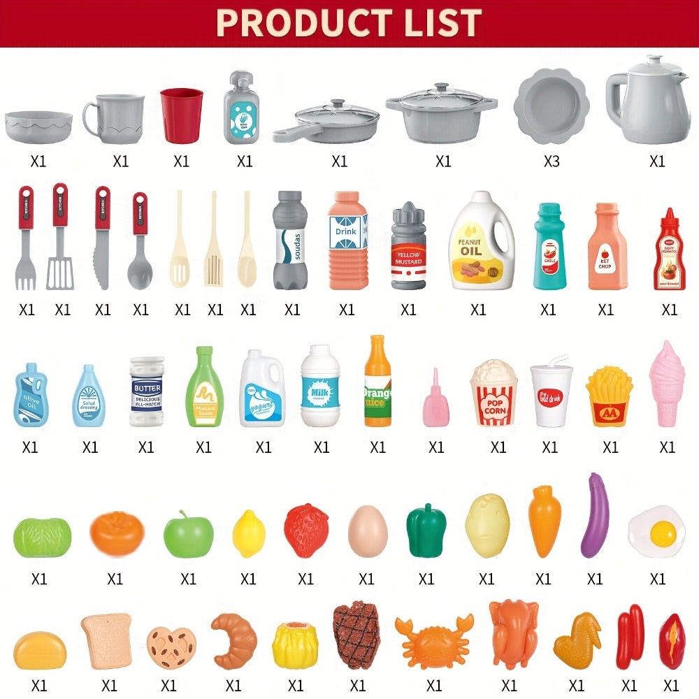 Play Kitchen Set with Lights Sounds & Spray – Toy Kitchen Playset with Oven Sink Fridge & Play Food for Kids Ages 3 4 5 6 7 8 – Imaginative Cooking Toy Holiday Gift