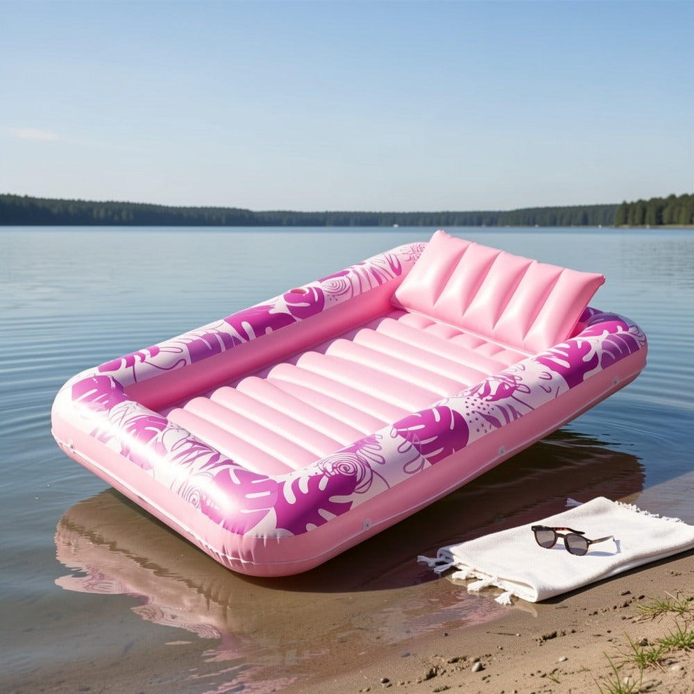 Hot Pink Inflatable Suntan Pool Float Lounger – 4-in-1 Tanning Raft with Built-In Pillow, Sunbathing Bed & Ball Pit | Large 1-Person or XL 2-Person Adult Pool Floatie for Pool Lake Beach