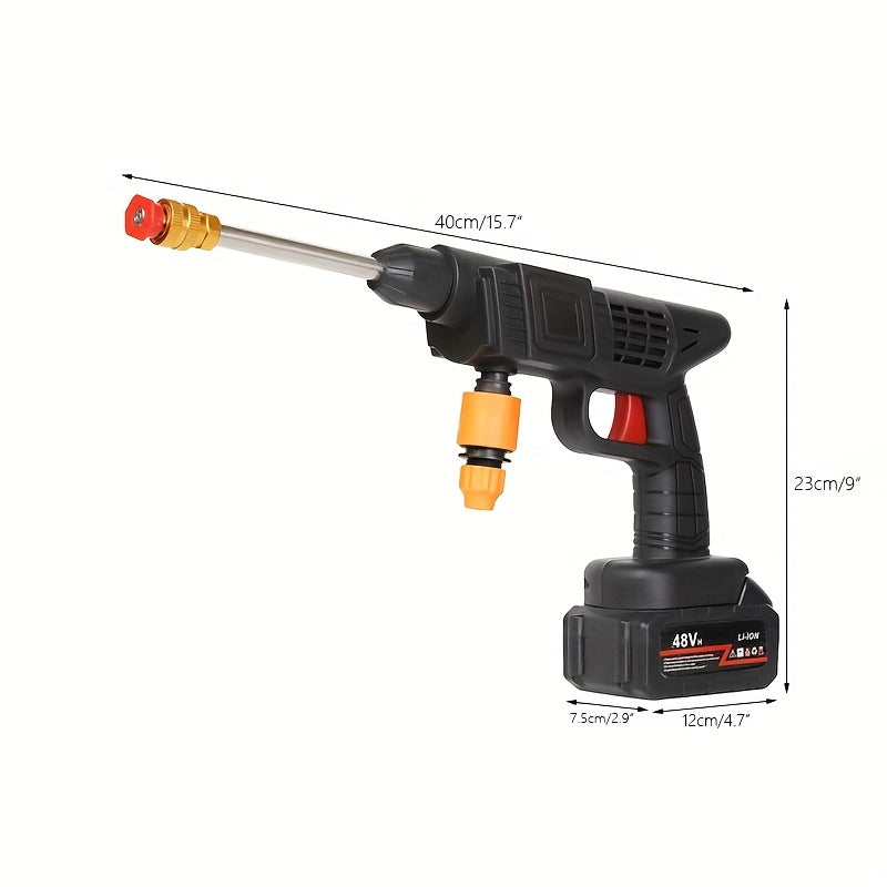 Wireless High-pressure Cleaner with Rechargeable Battery, Available in 1-battery or 2-battery Options. Battery-powered, Suitable for Cars, Yards, Driveways, and Gardens. Features a Green Stainless Steel Foam Nozzle. Portable Electric Car Wash Tool